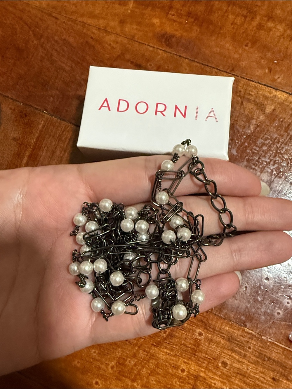 Adornia Black Chain Necklace with White Pearls